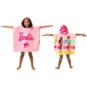 image:imageFranco Barbie Kids BeachPoolBathCamping Hooded Towel Poncho 24 X 22 Absorbent Cotton Cover up 100 Official Licensed Barbie Product LargeBarbie