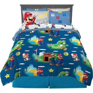 image:imageFranco Super Mario Bros Kids Bedding Super Soft Comforter and Sheet Set with Sham 7 Piece Queen Size Official Licensed Product